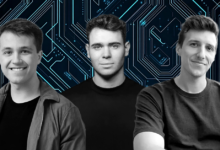 From left to right: Gavin Uberti, co-founder and CEO of ETCHED; James Dacombe, founder of OLIX; Walter Goodwin, founder and CEO of FRACTILE. Photo credits: ETCHED / OLIX / FRACTILE. AI-assisted montage.
