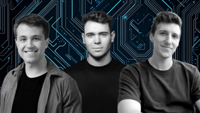 From left to right: Gavin Uberti, co-founder and CEO of ETCHED; James Dacombe, founder of OLIX; Walter Goodwin, founder and CEO of FRACTILE. Photo credits: ETCHED / OLIX / FRACTILE. AI-assisted montage.